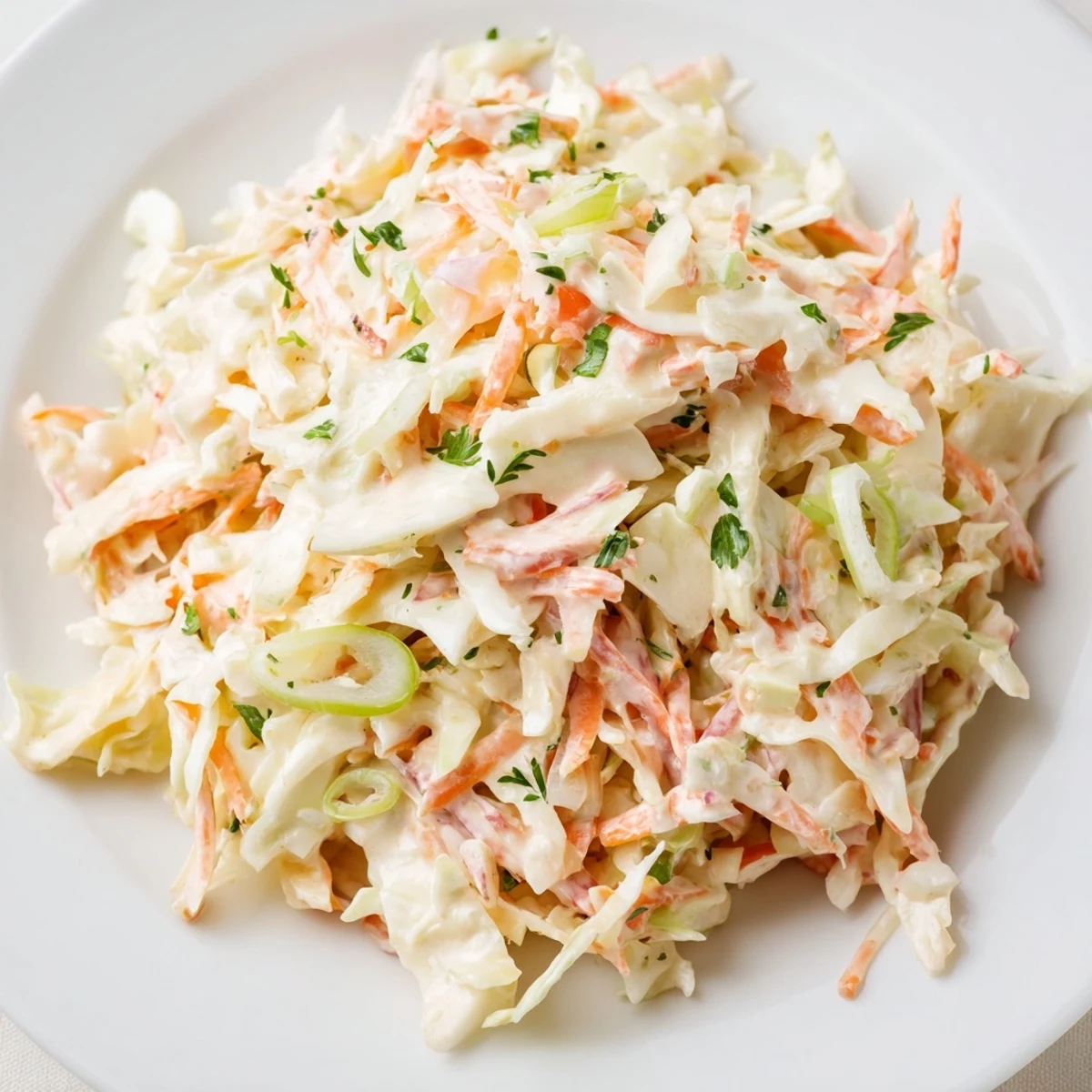 Fresh and crunchy coleslaw with apple, a colorful salad perfect for summer gatherings.