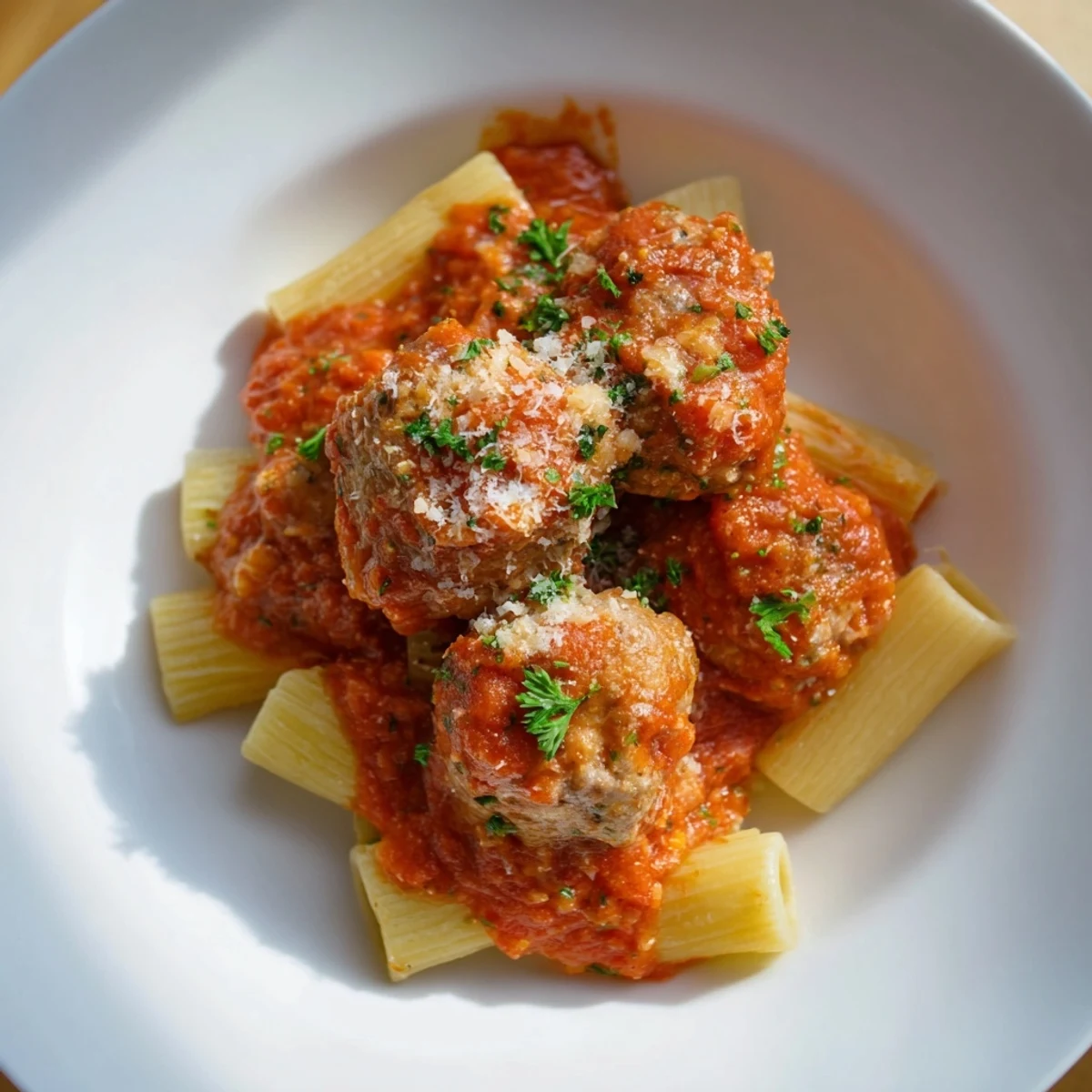 Juicy baked turkey meatballs simmering in a vibrant tomato sauce, perfect for family dinners tonight.