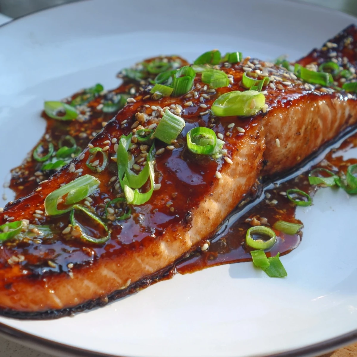 Golden-brown Honey Garlic Salmon glistening in a pan, ready for a delicious dinner.