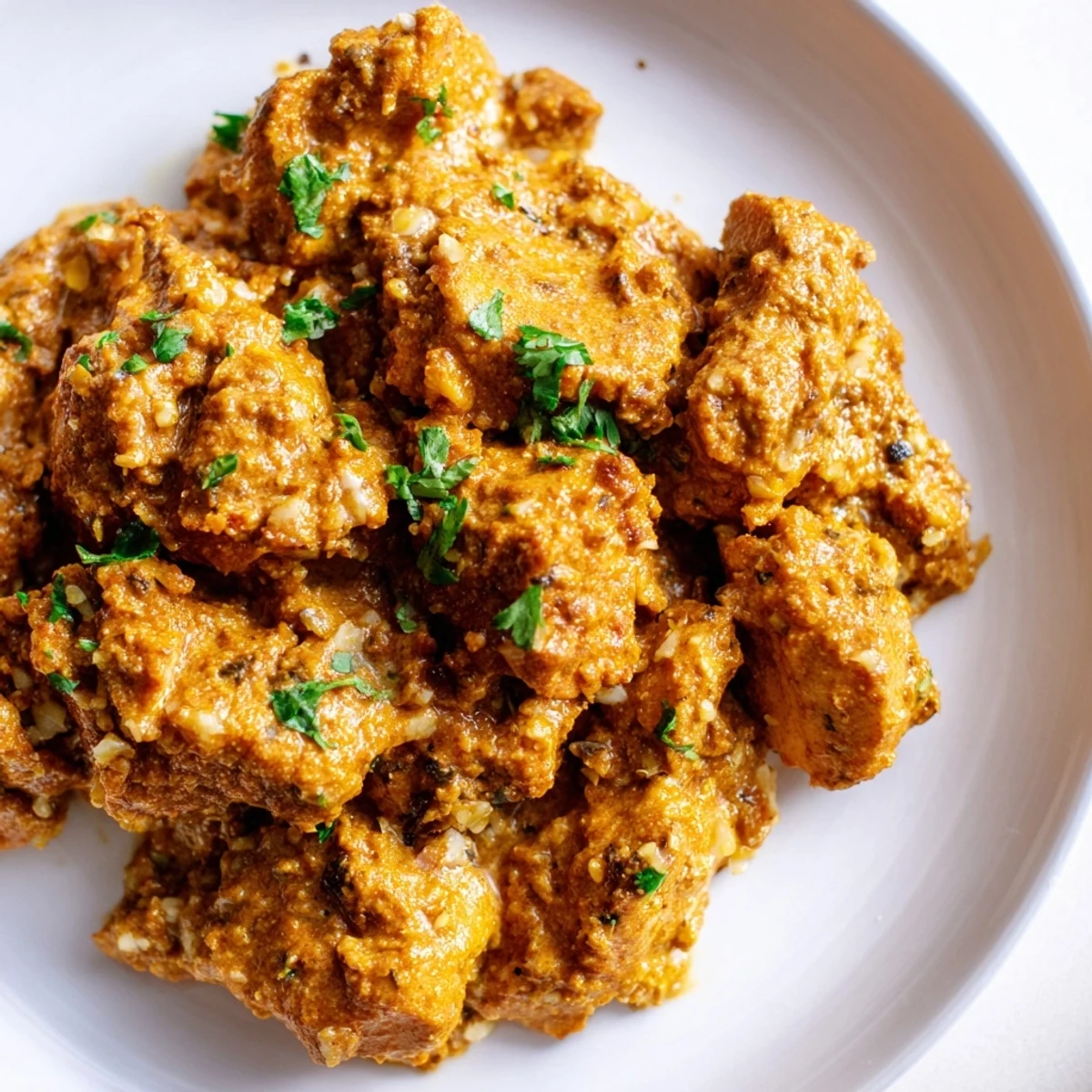 This Chicken Tikka Masala recipe shows juicy chicken pieces bathed in a flavorful, spiced tomato cream sauce.