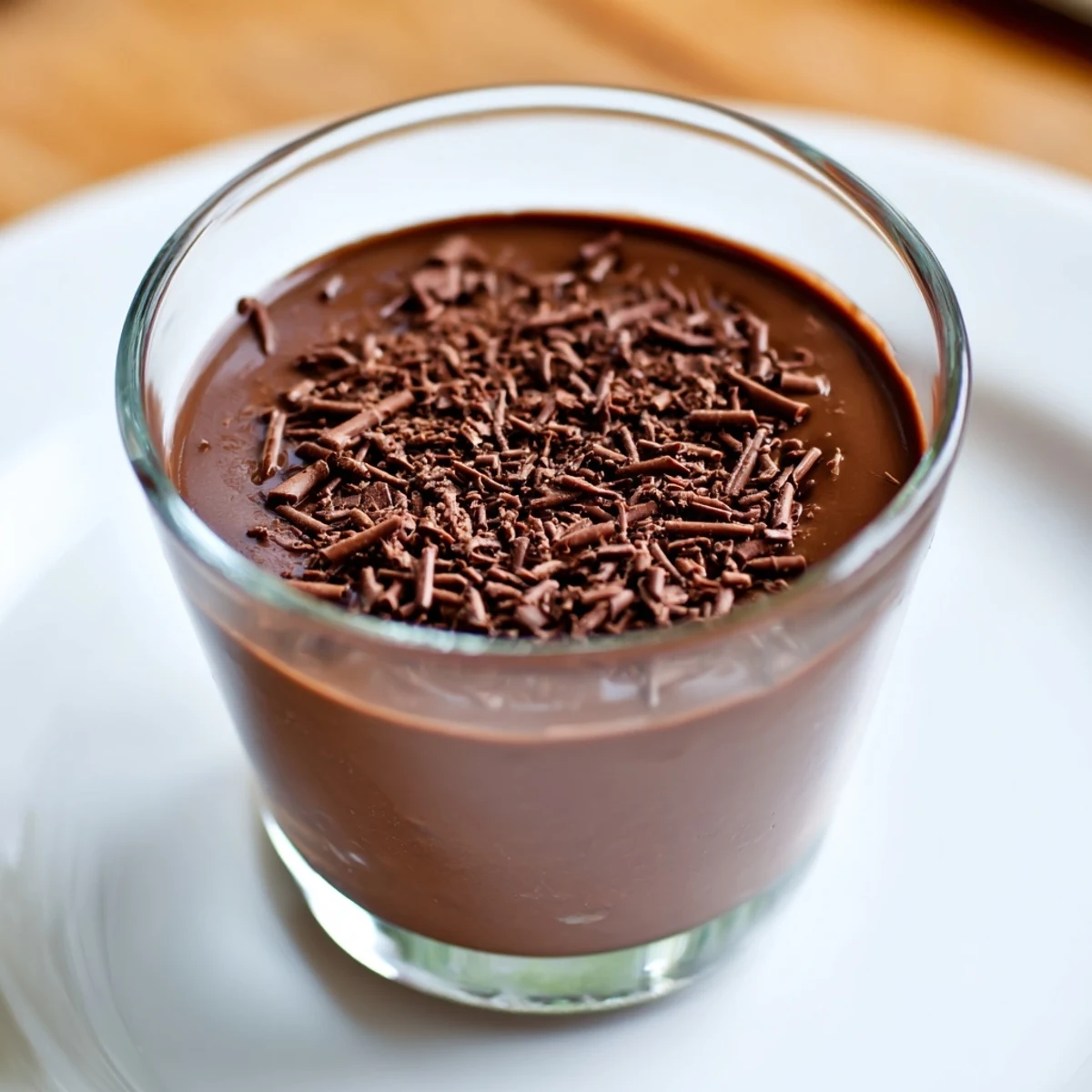 Homemade chocolate pudding, rich and smooth, topped with fresh berries, ready to serve and enjoy.