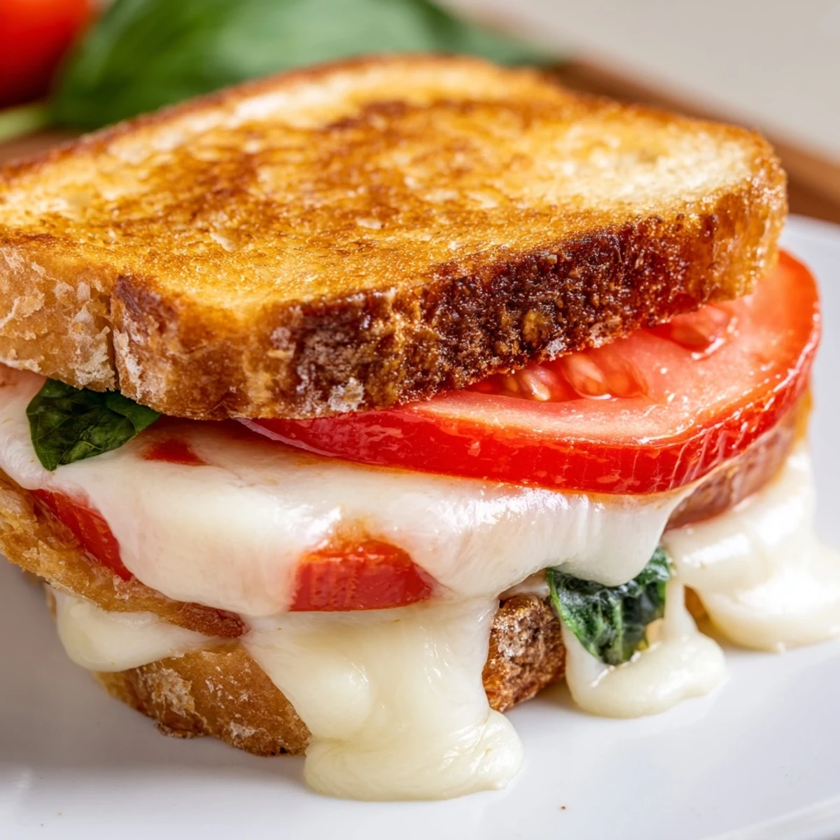 Perfectly toasted Tomato Basil Grilled Cheese served with a side of creamy tomato soup for dipping.