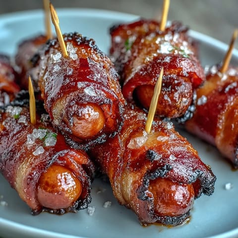 Savory bacon-wrapped smokies with caramelized glaze, ready to be devoured.