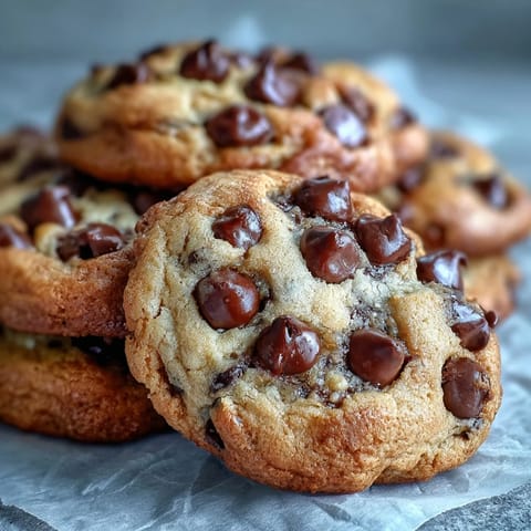 Warm Yogurt Chocolate Chip Cookies are stacked on a white plate with a glass of milk nearby.