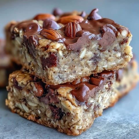 Freshly sliced Baked Oatmeal Bars with visible banana chunks rest on parchment paper, ideal for a healthy grab-and-go snack.