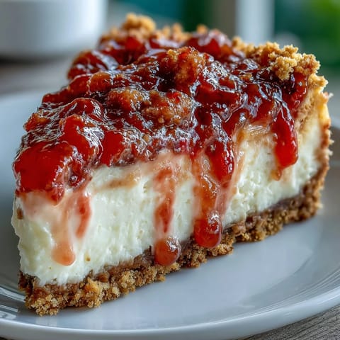 A tropical guava cheesecake with creamy swirls of tangy marmalade atop a buttery Maria cookie crust.  