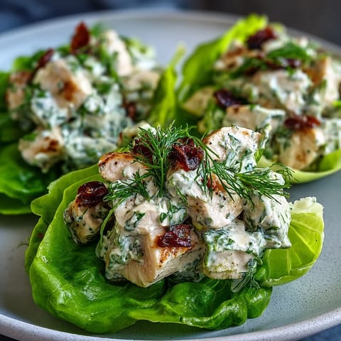 Tender chicken mixed with ripe avocado, fresh herbs, and zesty dressing served in lettuce wraps.  