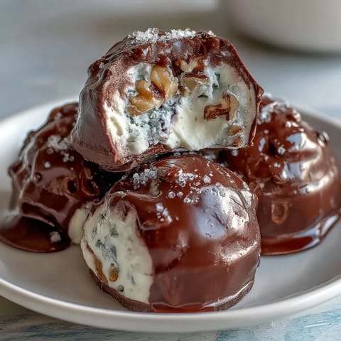 Frozen blueberry yogurt clusters with crunchy walnuts and dark chocolate coating.
