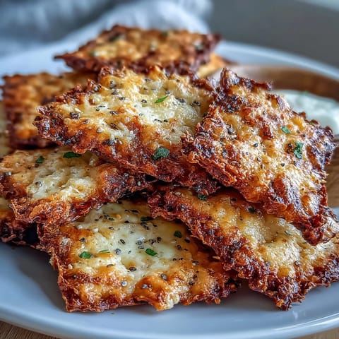 Golden sourdough crackers topped with everything seasoning, perfect for a savory snack or appetizer.  
