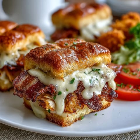 Warm sliders layered with turkey, crispy bacon, and creamy Mornay sauce, perfect for Derby Day celebrations.