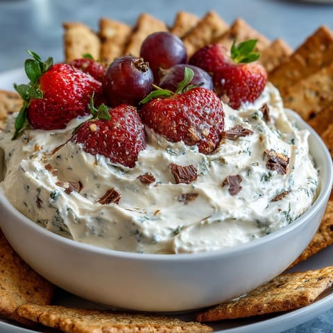 Wholesome cottage cheese cookie dough dip blended with almond butter and mini chocolate chips, ready for dipping fruit or crackers.