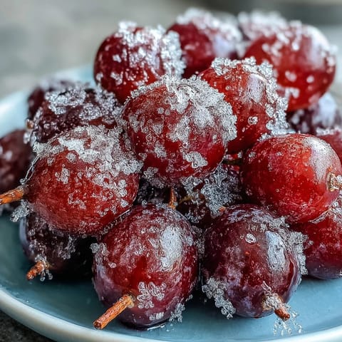 Juicy grapes coated in tangy lime sugar, frozen for a crisp, cooling snack perfect for hot days.