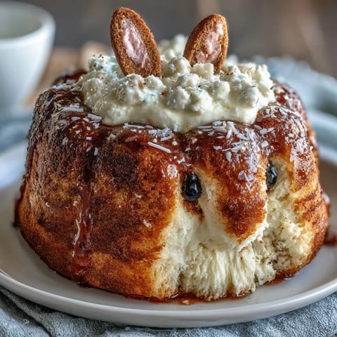 Sparkle Easter Bunny Cake with Gold Sprinkles, a whimsical vanilla cake shaped like a bunny, frosted in buttercream and finished with shimmering gold sprinkles.
