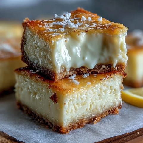 Bright limoncello cheesecake bars with creamy lemon filling over buttery graham cracker crust, perfect for summer dessert.  