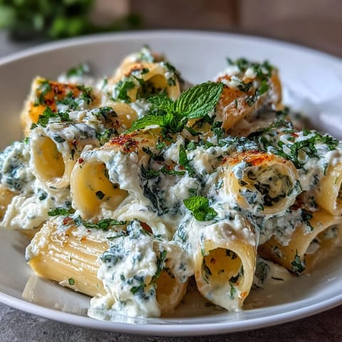Vibrant green pea and ricotta pasta with fresh mint, a simple vegetarian dish bursting with seasonal flavors.