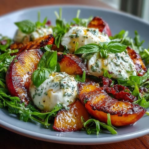 Grilled Peach Burrata Honey Salad
