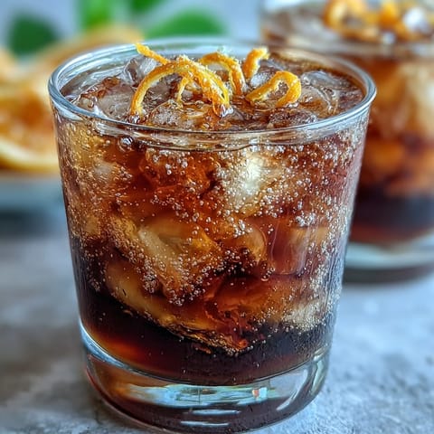 Vibrant cold brew coffee tonic with bright orange zest, perfect for a summer brunch.