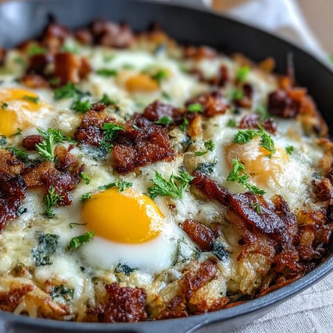 Loaded Hash Brown Skillet ready for a delicious Father's Day breakfast feast.