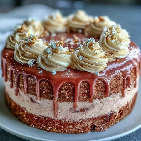 Blush Bridal Shower Rosé Velvet Cake, elegantly dripped with shimmering gold.