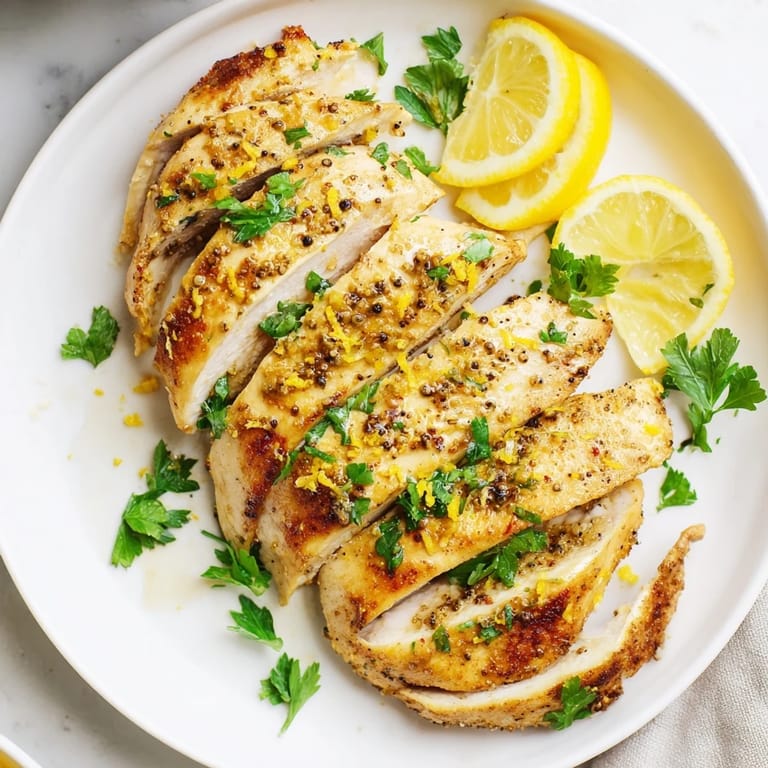 Close-up of pan-seared Lemon Pepper Chicken, flavorful and glistening, a delicious American main dish.