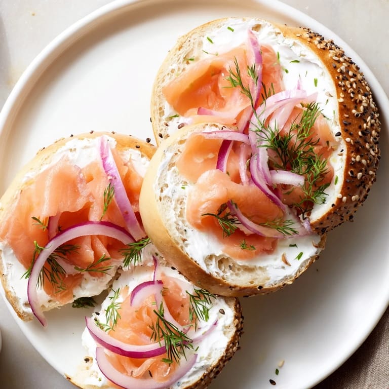 A perfectly toasted bagel with cream cheese, smooth and creamy, ready for a delicious breakfast.