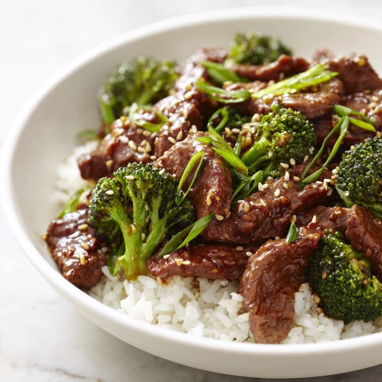 Vibrant image of Beef and Broccoli, featuring savory beef and crisp broccoli in a rich sauce.
