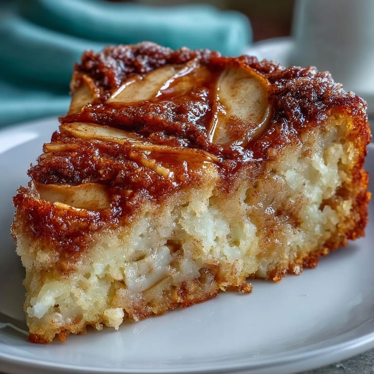 A slice of warm baked apple cake on a plate, ready for breakfast or a cozy brunch treat.