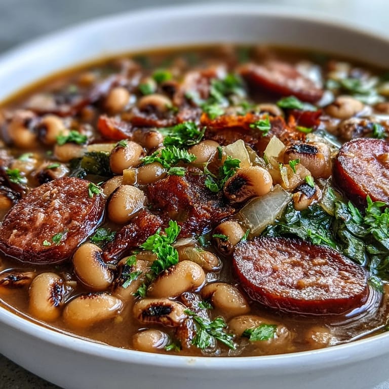 Delicious Southern-Style Black-Eyed Peas simmered to perfection, served with parsley.