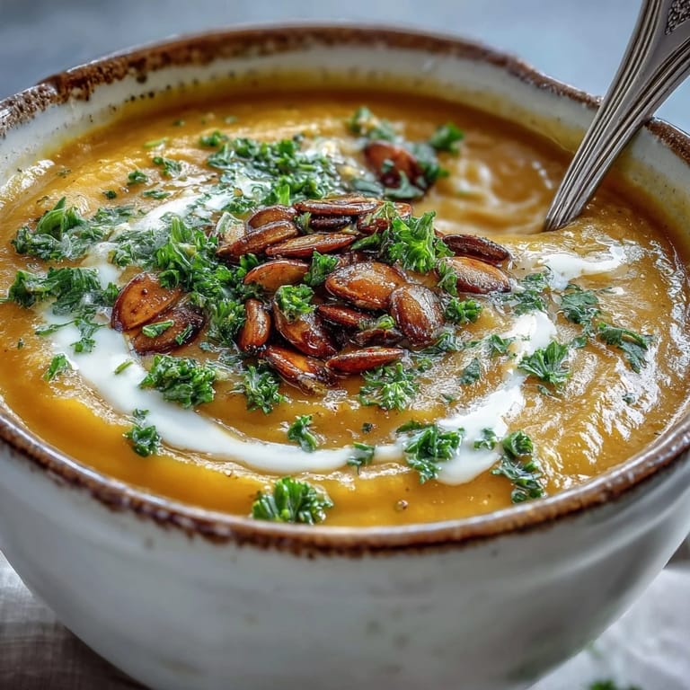 Steaming pot of Roasted Broccoli and Butternut Squash Soup ready to be ladled into cozy mugs.
