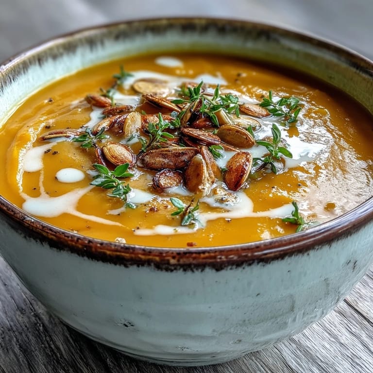 Steaming bowl of Easy Roasted Butternut Squash Soup, paired with crusty bread for a cozy meal.