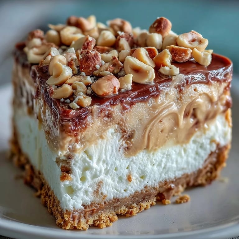 A whole Nutter Butter cheesecake with a peanut butter swirl and cookie garnish on a marble counter.