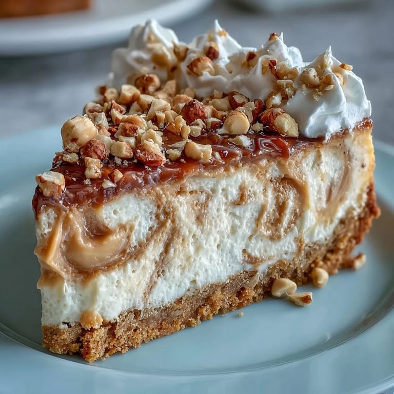 A creamy Nutter Butter cheesecake slice with a cookie crust, whipped topping, and chopped peanuts.