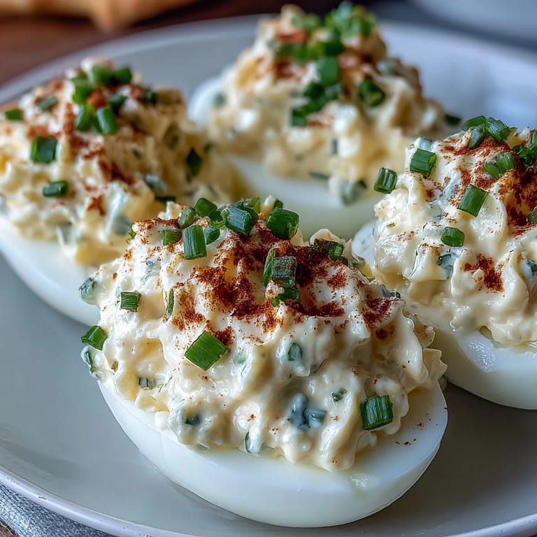 Million Dollar Deviled Eggs show creamy, whipped yolk filling piped into tender egg whites, perfect for a party platter.