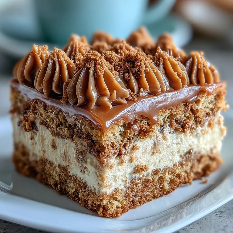 Freshly baked Decadent Baked Biscoff Cake with Creamy Lotus Frosting, showcasing a tender vanilla sponge and textured cookie crumbles.