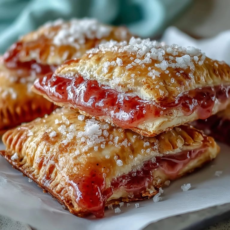 Freshly glazed Guava Cheese Pop Tarts with a shiny pink icing drizzle, stacked on a cooling rack for a rustic homemade look.