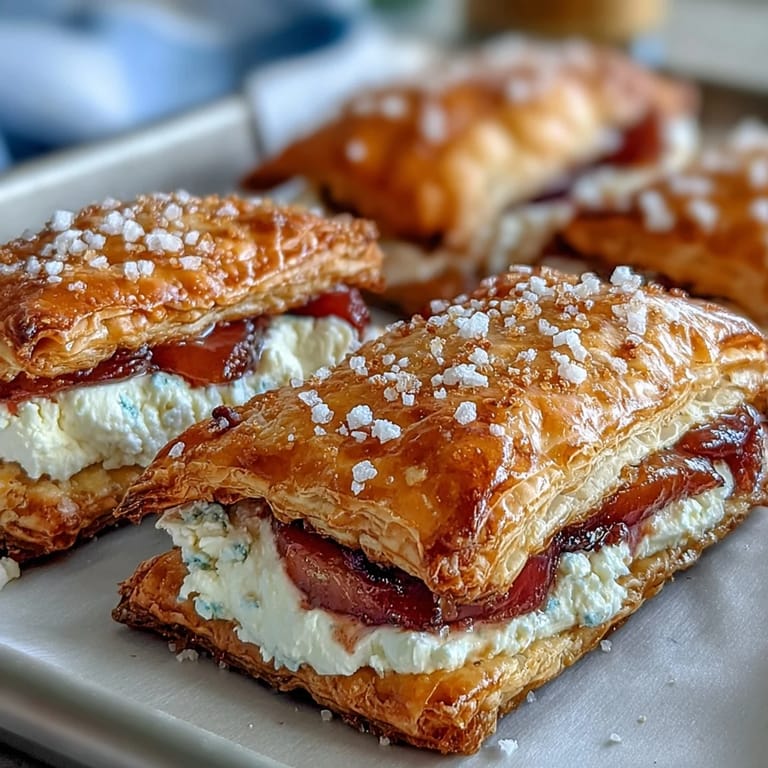 Golden-brown Guava and Cream Cheese Pastelitos rest on a white plate, with powdered sugar dusted on top and fresh guava slices nearby.