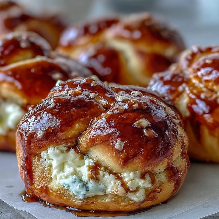 Savor these Hot Honey Ricotta Stuffed Garlic Knots, a cheesy Italian-American appetizer, served warm on a white plate.