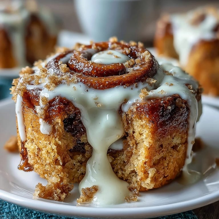 Freshly microwaved High-Protein Cinnamon Roll Mug Cake served warm with a tangy cream cheese topping.