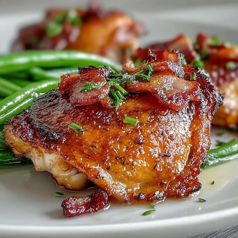 Flavorful baked chicken thighs with ranch seasoning, crispy bacon, and fresh green beans, perfect for keto meal prep.