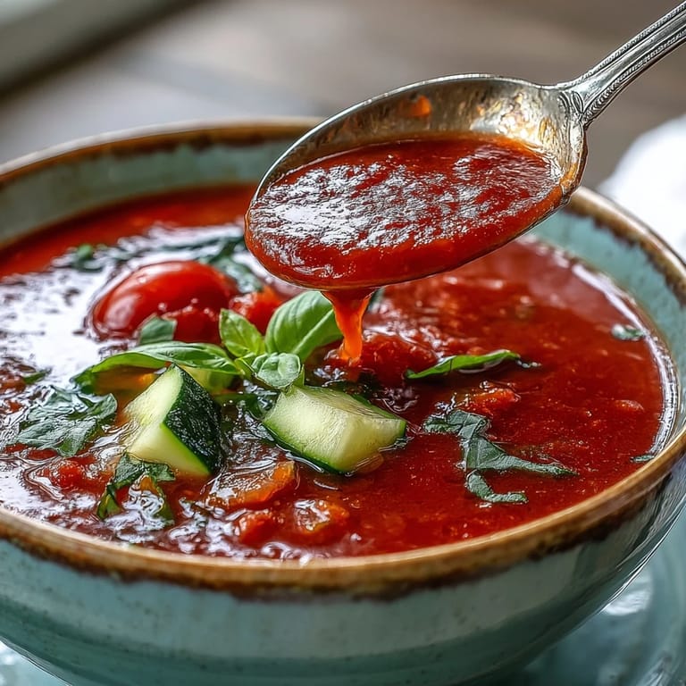 Vibrant, refreshing Slim Summer Gazpacho with Cucumber, Tomato, and Bell Pepper served in glass bowls with olive oil drizzle.  