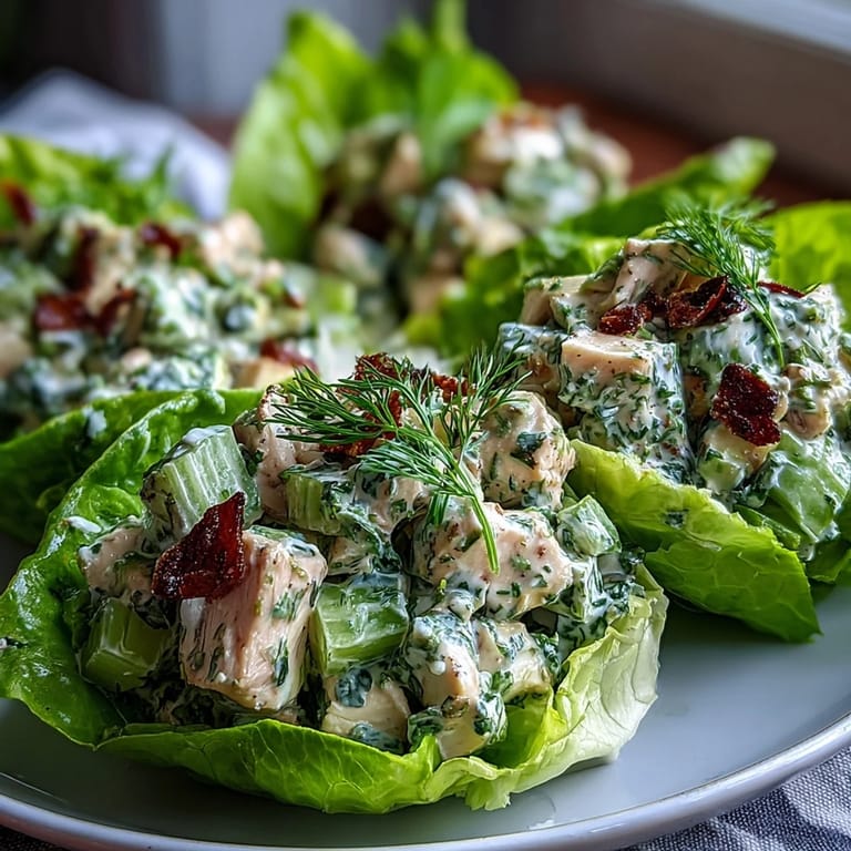 Light and healthy avocado herb chicken salad lettuce cups, perfect for low-carb and gluten-free diets.