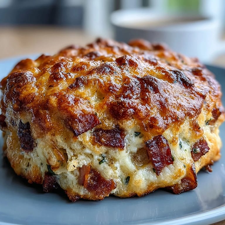 Golden Mediterranean-style protein biscuits filled with sausage, feta, sun-dried tomatoes, and fresh chives for bold flavor.  