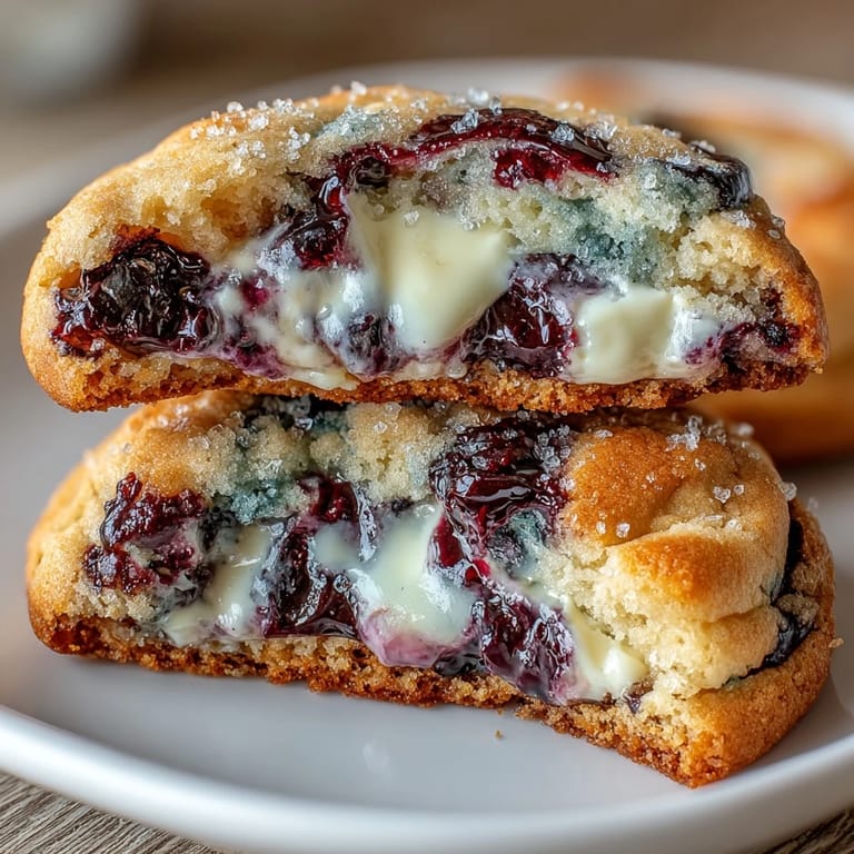 A tray of freshly baked Easy Blueberry Cheesecake Swirl Cookies, showcasing vibrant blueberry swirls nestled in soft, buttery dough.