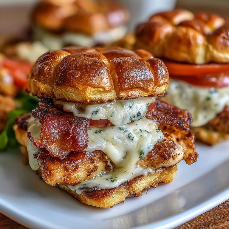 Festive party sliders featuring tender turkey, smoky bacon, and rich Mornay sauce on soft rolls, garnished with parsley.