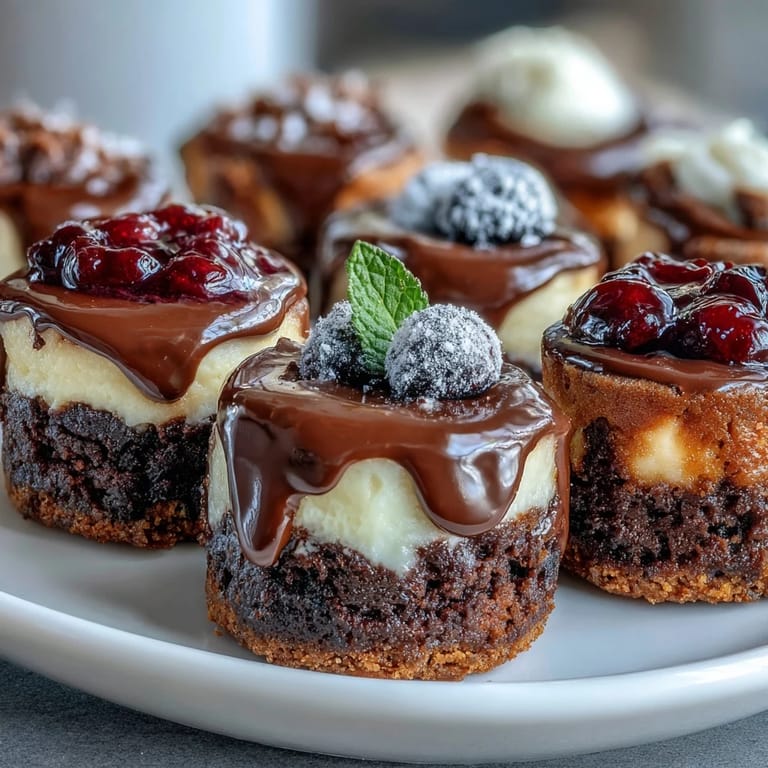 A colorful assortment of bite-sized treats including rich chocolate brownies, creamy lemon cheesecake cups, and fresh berry tartlets, ideal for a housewarming dessert spread.