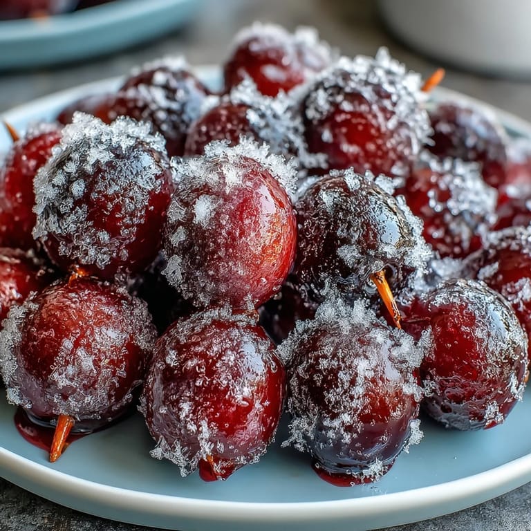Sweet and tart frozen grape skewers, dusted with lime sugar for a bright, citrusy flavor burst.
