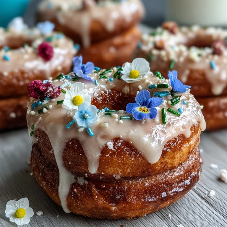 Charming Baby in Bloom Donut Tower featuring pastel-glazed mini donuts stacked in blooming tiers, accented with vibrant edible flowers for a festive centerpiece.