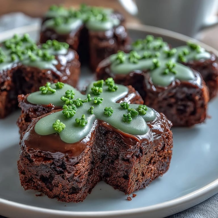 Festive shamrock brownies topped with smooth green icing, perfect for holiday celebrations or themed party platters.
