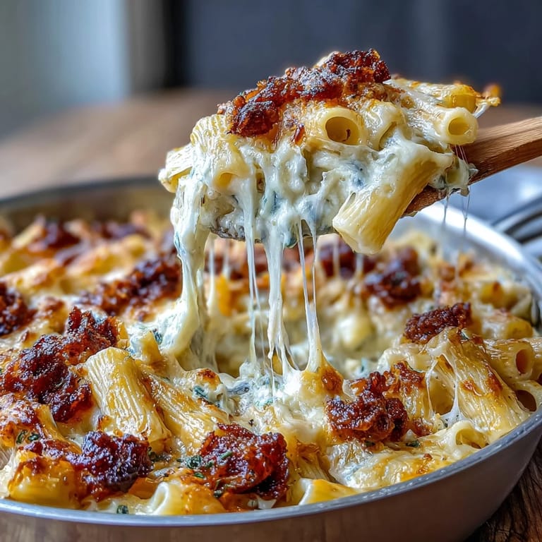 Gooey melted cheese coats tender pasta in a rich tomato sauce, baked to perfection in a single pot.