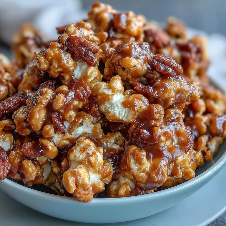 Sweet and salty baseball season popcorn mix with crunchy peanuts and rich caramel, ideal for movie nights or tailgating.